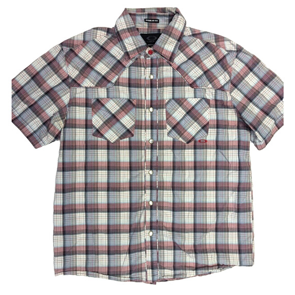 Oakley Shirt Men Size Medium Multi Color Pearl Snap Western REG Fit Short Sleeve - Picture 1 of 7